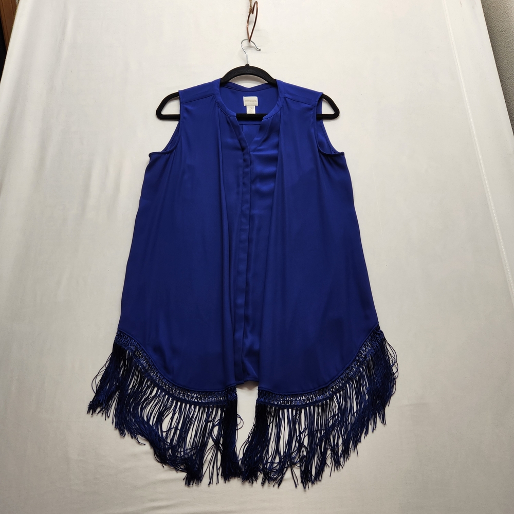 ⭐️NWOT Chicos Blue Violet Fringe Tunic Blouse Top Boho Drama Longline Size 0
